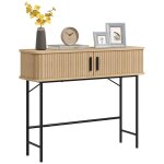 Console meuble portes coulissantes  lattes bois d'ingnierie chne