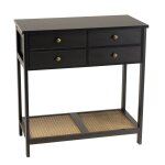 Console noire 4 tiroirs 1 �tag�re effet cannage