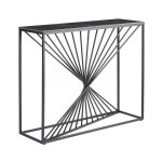 Console plateau c�ramique marbr� noir pieds m�tal noir