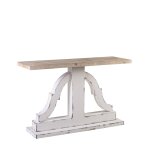 Console sculpte en bois et couleur blanc vieilli l 122 cm