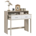 Console secrétaire 2 en 1 - plateau coulissant 2 tiroirs blanc naturel Console secrétaire 2 en 1 - plateau coulissant 2 tiroirs blanc naturel