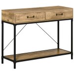 Console style industriel 2 tiroirs tagre mtal noir aspect bois