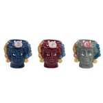 Coquetiers visages en grs bleu, rouge et vert sauge (x3)