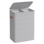 Corbeille à linge sale de 170 l 2 compartiments avec couvercle gris Corbeille à linge sale de 170 l 2 compartiments avec couvercle gris