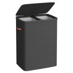 Corbeille à linge sale de 170 l 2 compartiments avec couvercle noir Corbeille à linge sale de 170 l 2 compartiments avec couvercle noir
