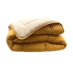 Couette lgre double face 100% polyester - fibre jaune ocre 220x240 cm