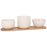 Coupelles apritives en cramique blanche (x3) plateau en bois d'acacia