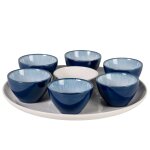 Coupelles apéritives (x6) et plateau en céramique bleue et blanche Coupelles apéritives (x6) et plateau en céramique bleue et blanche