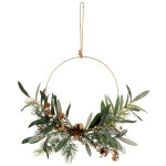 Couronne de nol feuillage vert et dor