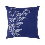 Coussin en coton blanc  motif anglique bleu 45 x 45 cm