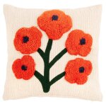 Coussin en coton et lin m�lang� � motif floral tuft� �cru, orange et vert 40x40
