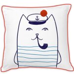 Coussin enfant imprim chat marin coton 40x40cm