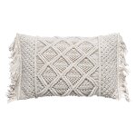 Coussin macram  franges coton ivoire 30x50 cm