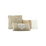 Coussins  motif en jute et coton (lot de 3) naturel et blanc