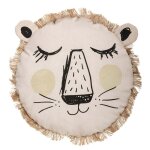 Coussin rond lion franges d38cm