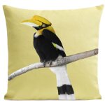 Coussin tropical oiseau calao su�dine jaune 40x40cm