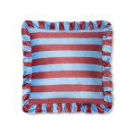 Coussin en velours avec volant pliss, bleu et vin