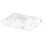 Couverture b�b� blanche, grise et jaune moutarde motifs animaux 100x75