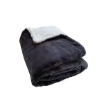 Couverture plaid double imitation  lapin  gris anthracite 220x240