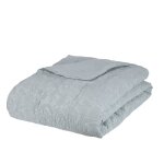 Couvre lit boutis en coton tiss jacquard motif feuillage en relief bleu glacier 260x240