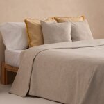 Couvre lit en jacquard de coton doux floral beige 180x270 cm Couvre lit en jacquard de coton doux floral beige 180x270 cm