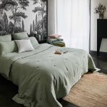 Couvre - lit matelass en lin vert 250x280 cm