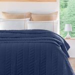 Couvre - lit en percale de coton surpiqué indigo 230x250 cm Couvre - lit en percale de coton surpiqué indigo 230x250 cm