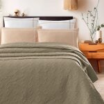 Couvre - lit en percale de coton surpiqué taupe 230x250 cm Couvre - lit en percale de coton surpiqué taupe 230x250 cm