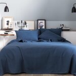 Couvre - lit uni en jacquard de coton bleu 240x260