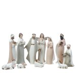 Crche de nol dcorative en porcelaine beige et rose h15