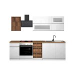 Cuisine complète effet bois blanc brillant, chêne clair 255x60h85 cm Cuisine complète effet bois blanc brillant, chêne clair 255x60h85 cm