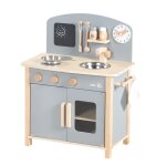 Cuisine enfant avec 7 accessoires en bois gris et beige Cuisine enfant avec 7 accessoires en bois gris et beige