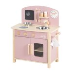 Cuisine enfant avec 7 accessoires en bois rose et beige