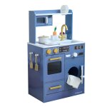 Cuisine de jeu en bois avec mini jardin, 79 cm, bleu