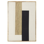 Dco murale en bois de manguier et tissage beige, dor, noir et marron 77x107