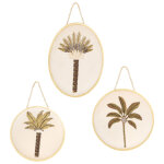 Dco murales broderies palmiers crus, verts et dors (x3)