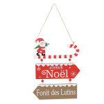 Dco de nol pancarte en bois de peuplier rouge, blanc et marron h25