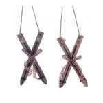 Dcoration de nol  suspendre ski en bois - lot de 2