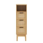Demi colonne effet chne et cannage rotin l30cm