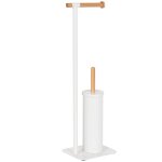 Drouleur papier toilette + brosse wc en mtal blanc et bambo