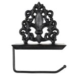 Drouleur papier toilette mural fleur de lys mtal noir 25x7x16cm
