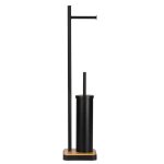 Drouleur papier toilette sur pied + brosse wc mtal noir et bois