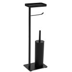 Drouleur papier wc et brosse avec tablette en mtal noir 20x15x75cm