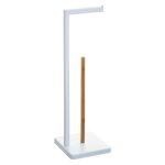 Drouleur papier wc avec rserve mtal blanc et bambou