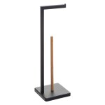 Dérouleur papier wc avec réserve métal noir et bambou 20x20x64. 5cm Dérouleur papier wc avec réserve métal noir et bambou 20x20x64. 5cm