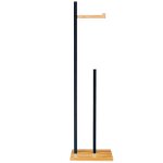 Drouleur papier wc + stock sur pied en bois noir et bambou 19x19x71cm