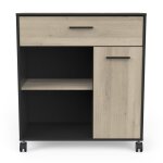 Desserte 1 tiroir, 1 porte 2 niches h90, 3 cm - effet chne et noir