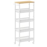 Desserte 5 niveaux avec roulettes largeur 22 cm beige et blanc