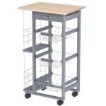 Desserte de cuisine 3 paniers mtal tiroir 2 range - bouteilles bois pin