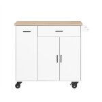 Desserte de cuisine  roulettes, 2 tiroirs, 2 portes, blanc